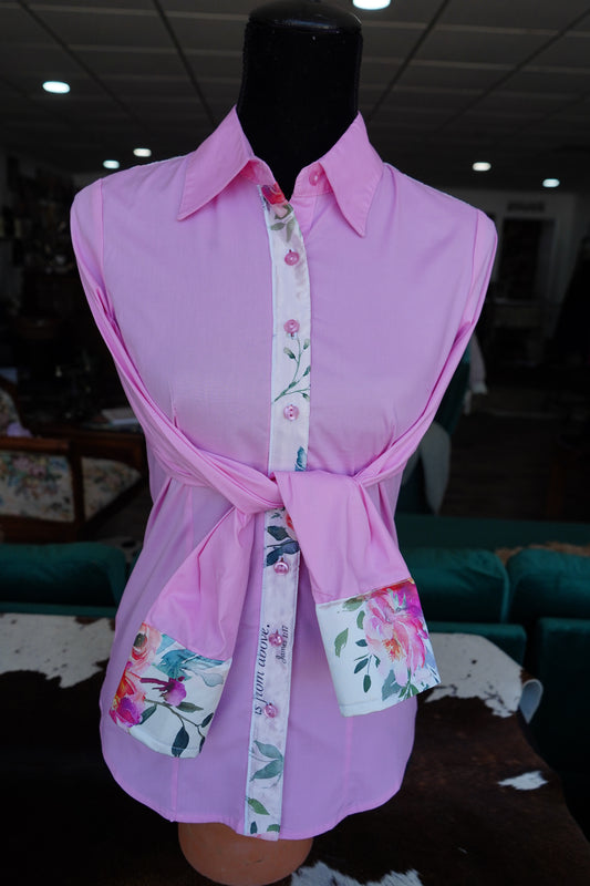 S - White Verses on Pink Cotton Button Down