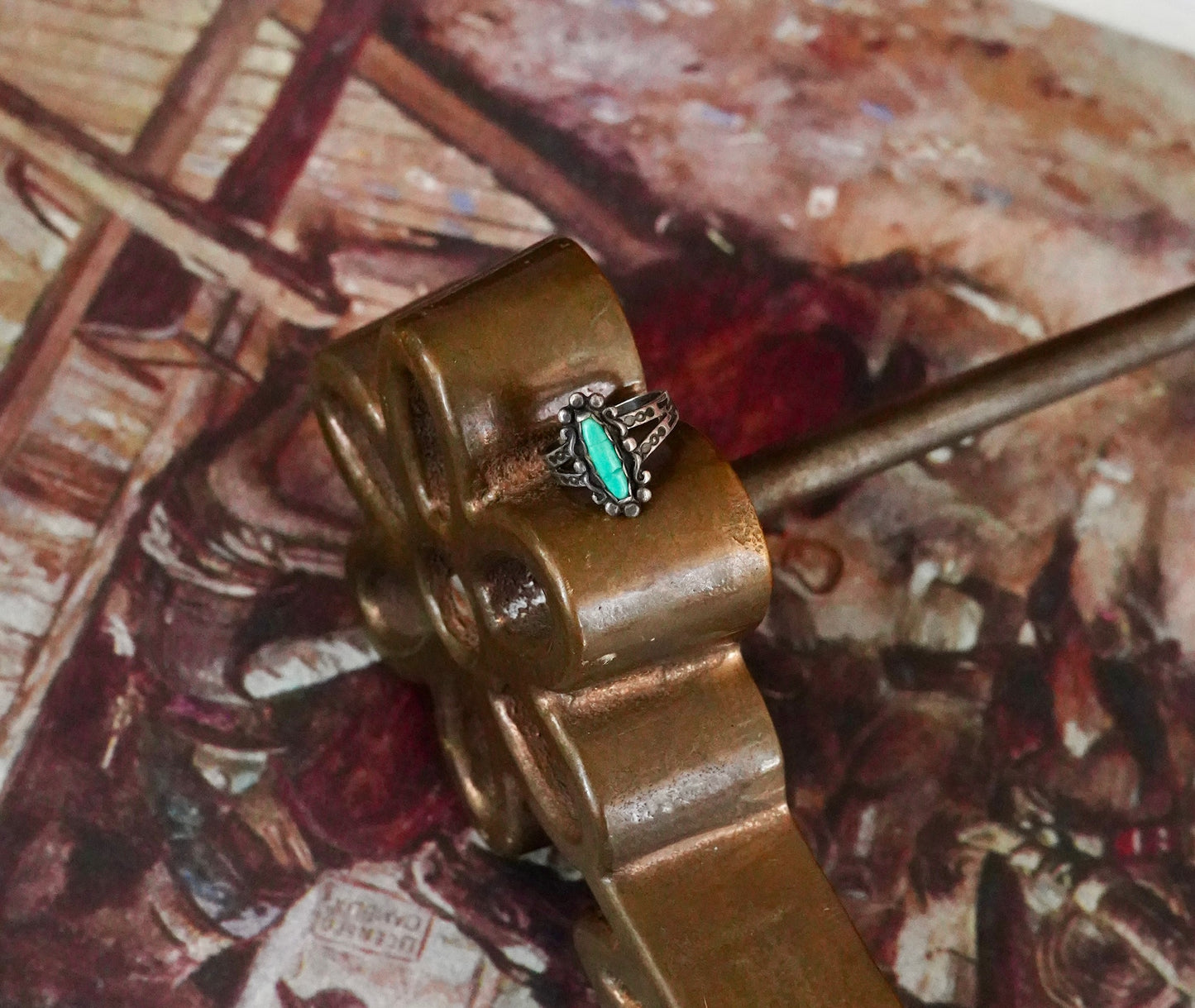 Vintage Turquoise w/ Silver Details Ring - Sz 4.5