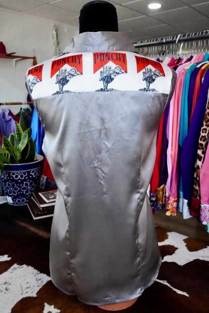 L - Punchy on Silver Satin Button Down