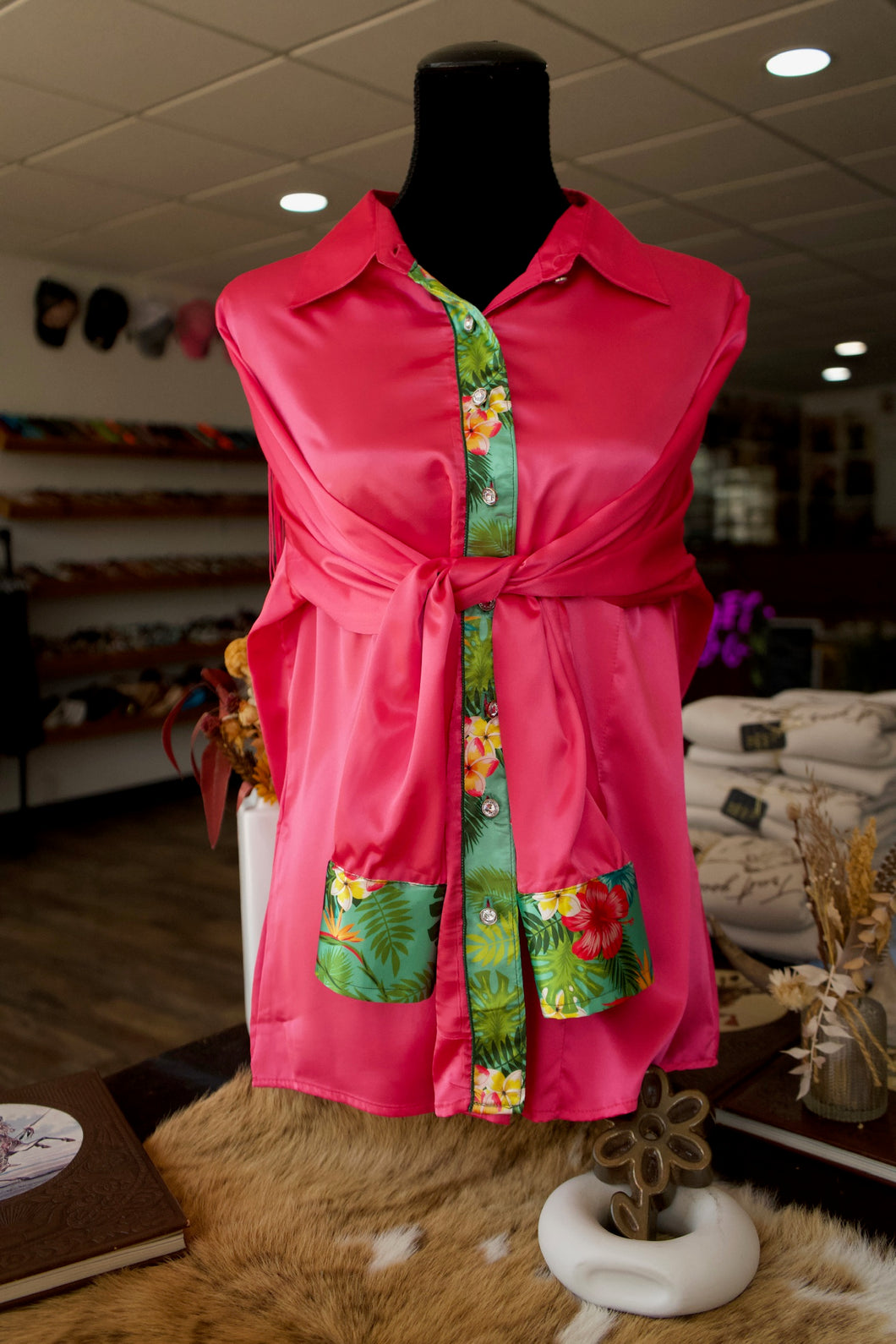 2XL - The Jasmine w/ Hot Pink Fringe on Hot Pink Button Down