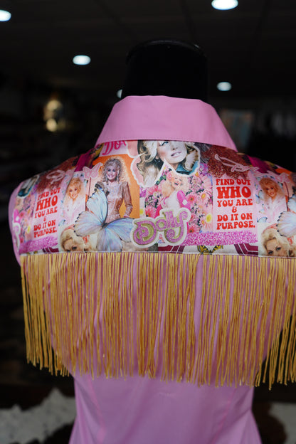 S - WWDD on Light Pink Cotton Button Down w/ Fringe