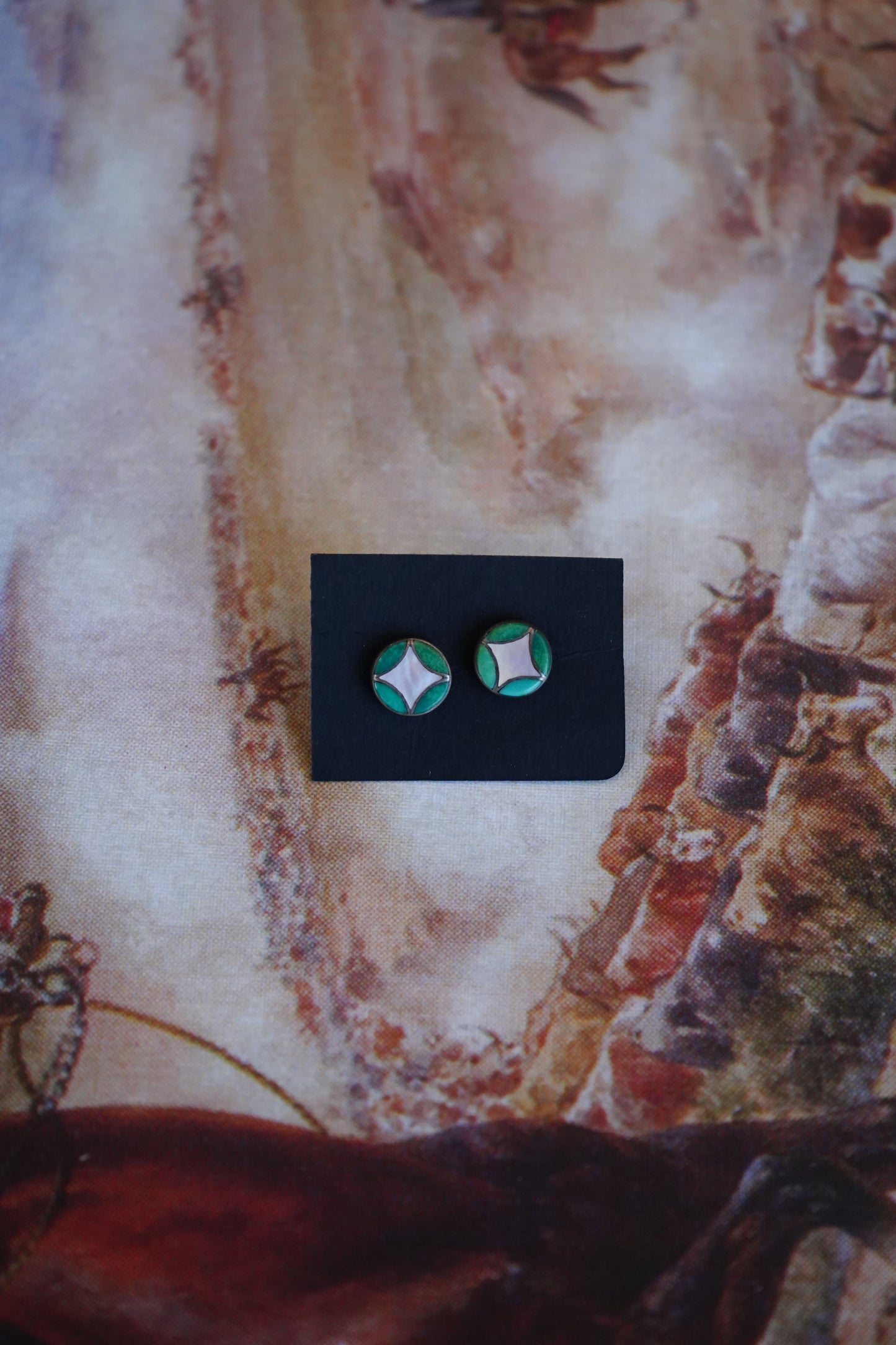 Vintage Green Turquoise & MOP Stud Earrings