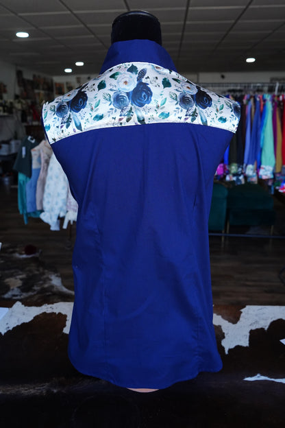 PRELOVED - XL - Navy Feather Floral on Navy Cotton Button Down