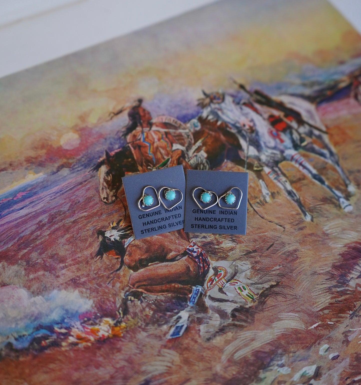 Dainty Sterling Silver w/ Turquoise Heart Stud Earrings