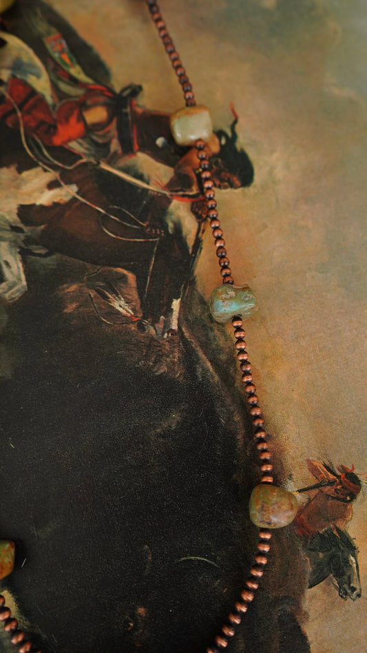 4mm Copper Pearls w/ Turquoise Necklace - 36”