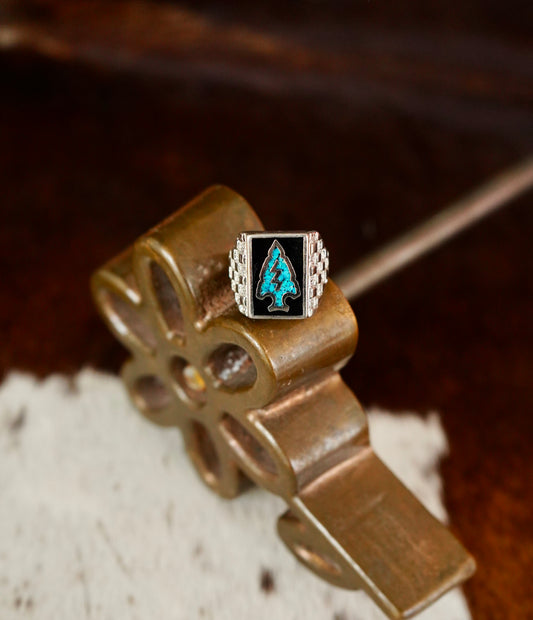 Vintage Turquoise Inlay Arrowhead Ring - Sz 10.5