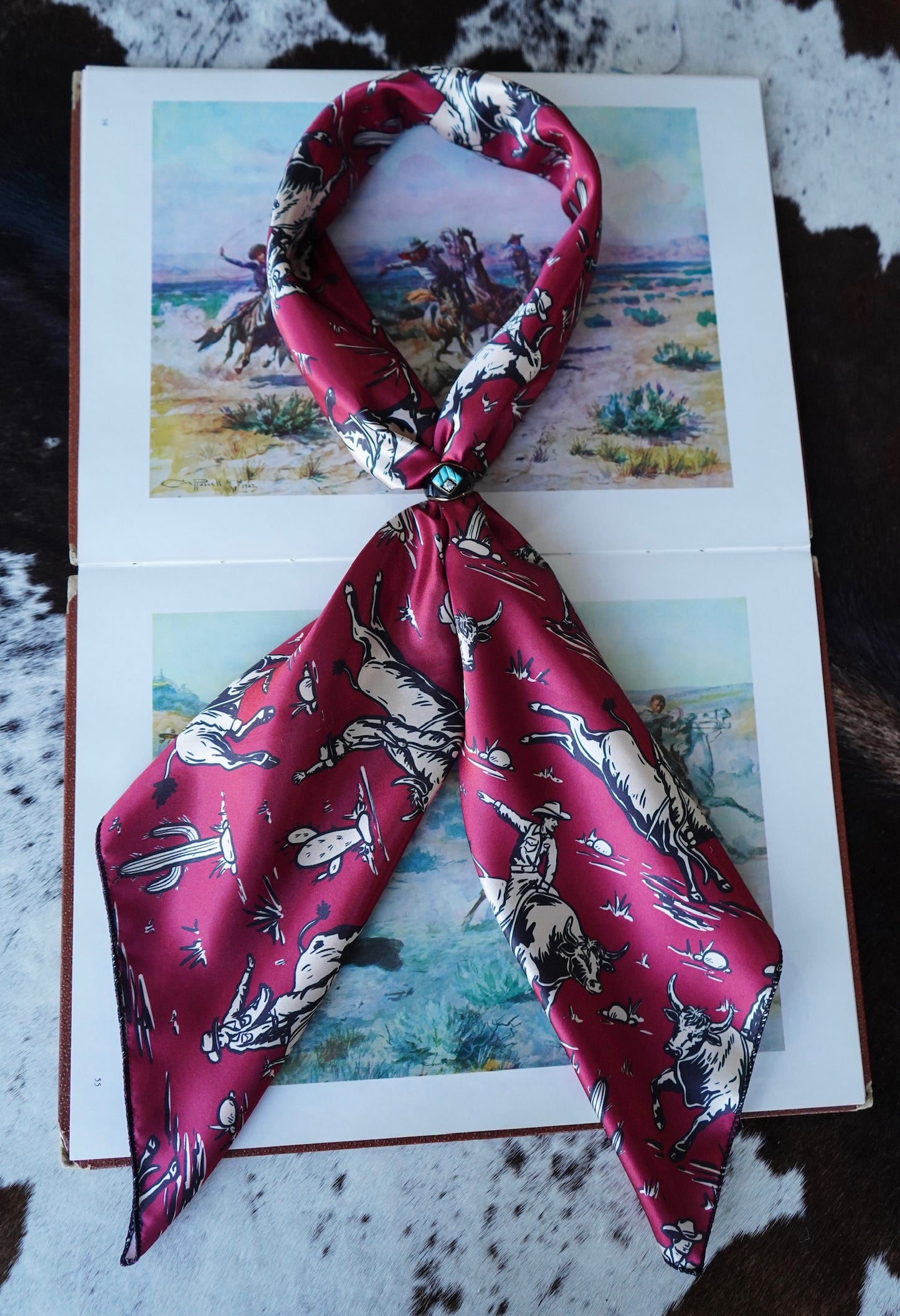 Burgundy Western Scene Wild Rag