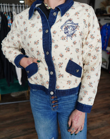 Cowgirls Cry - Cropped Floral Denim Button Up Jacket