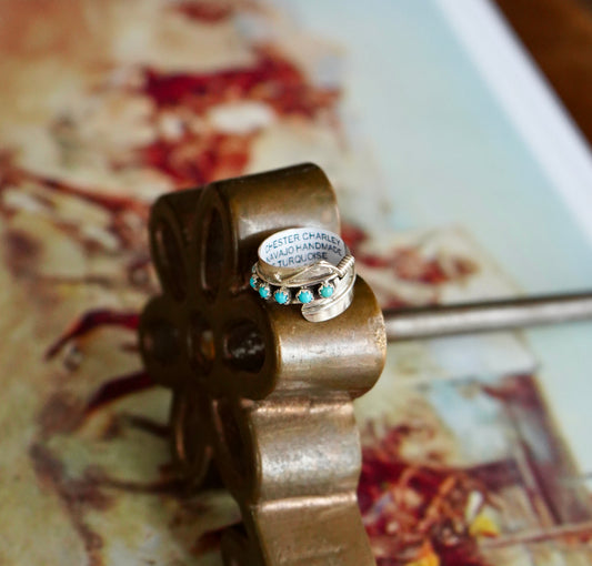 Chester Charley Turquoise Feather Ring - Adj
