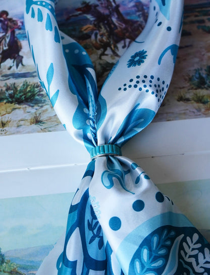 White & Turquoise Large Paisley Wild Rag