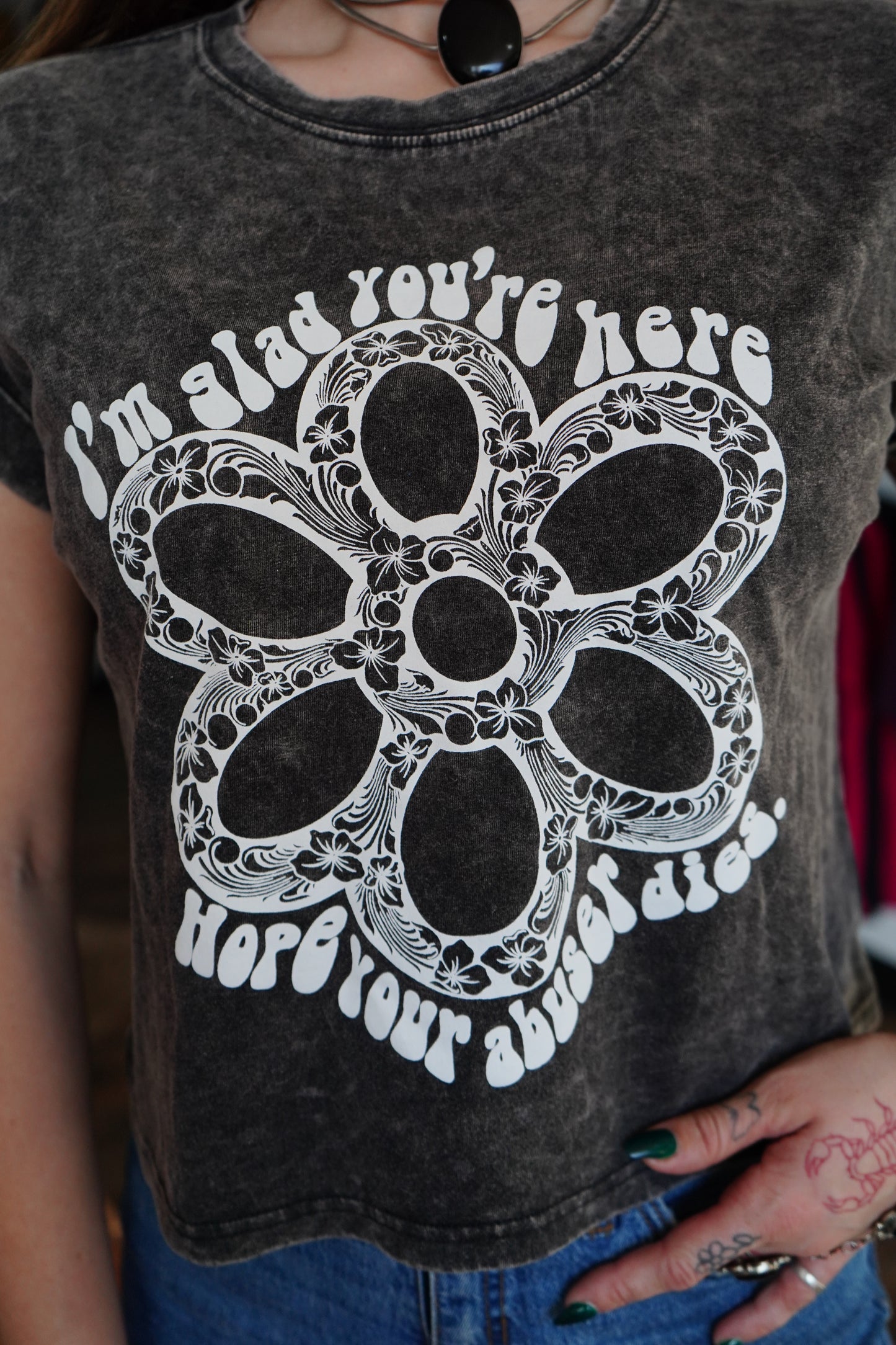 Daisy Hope - Ash Black Washed Cotton Cuffed Short Sleeve Top