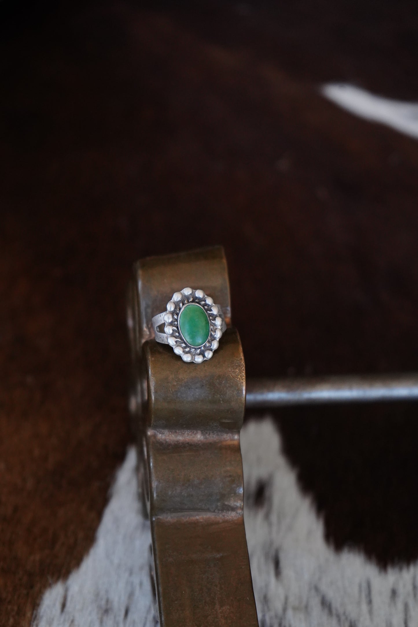 Vintage Green Turquoise Concho Ring - Sz 7
