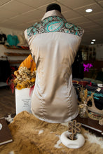 Load image into Gallery viewer, 2XL - Dark Gray w/ Silver &amp; Turquoise Paisley on Silver Button Down