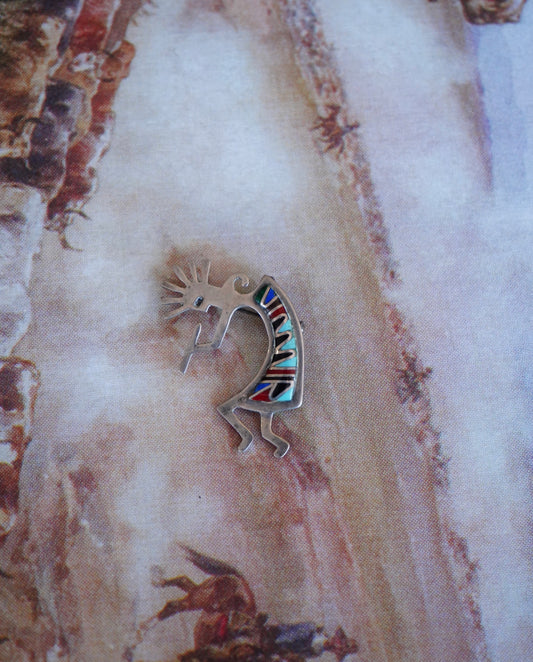 Vintage Multi Stone Inlay Kokopelli Inlay Pendant Pin