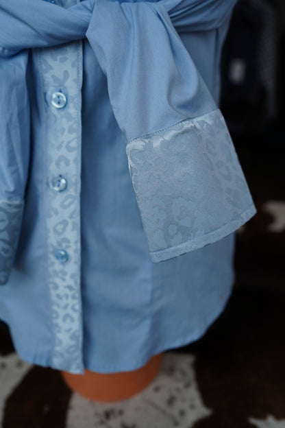 S - Baby Blue Jacquard Cheetah on Baby Blue Cotton Button Down