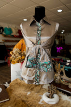 Load image into Gallery viewer, 2XL - Dark Gray w/ Silver &amp; Turquoise Paisley on Silver Button Down