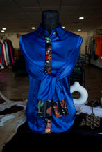 Load image into Gallery viewer, S - Black Western Scene on Royal Blue Button Down