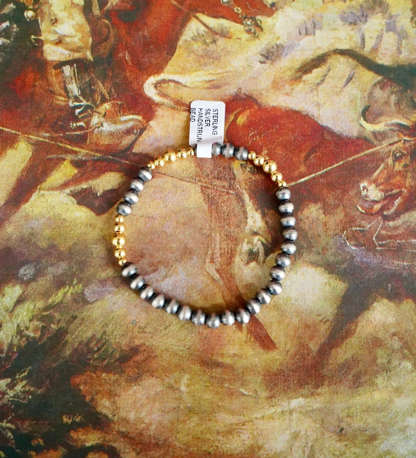 Sterling Silver Pearl & 14K Gold Plated Strethcy Bracelets