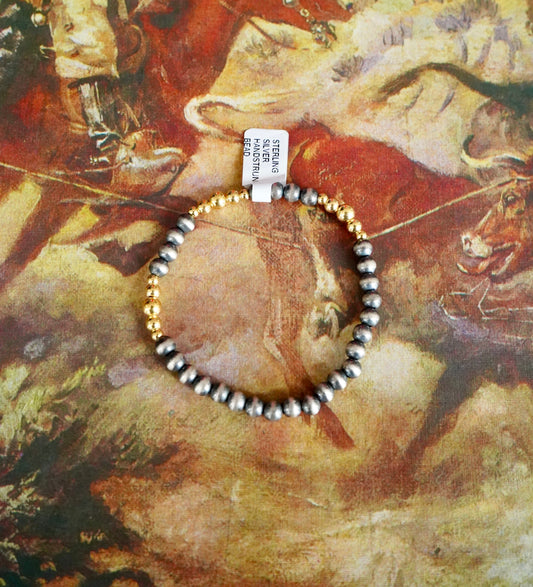 Sterling Silver Pearl & 14K Gold Plated Strethcy Bracelets