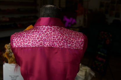 M - Pink Cheetah on Magenta Button Down