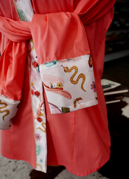 L - Watercolor Boots & Highlanders on Coral Cotton Button Down