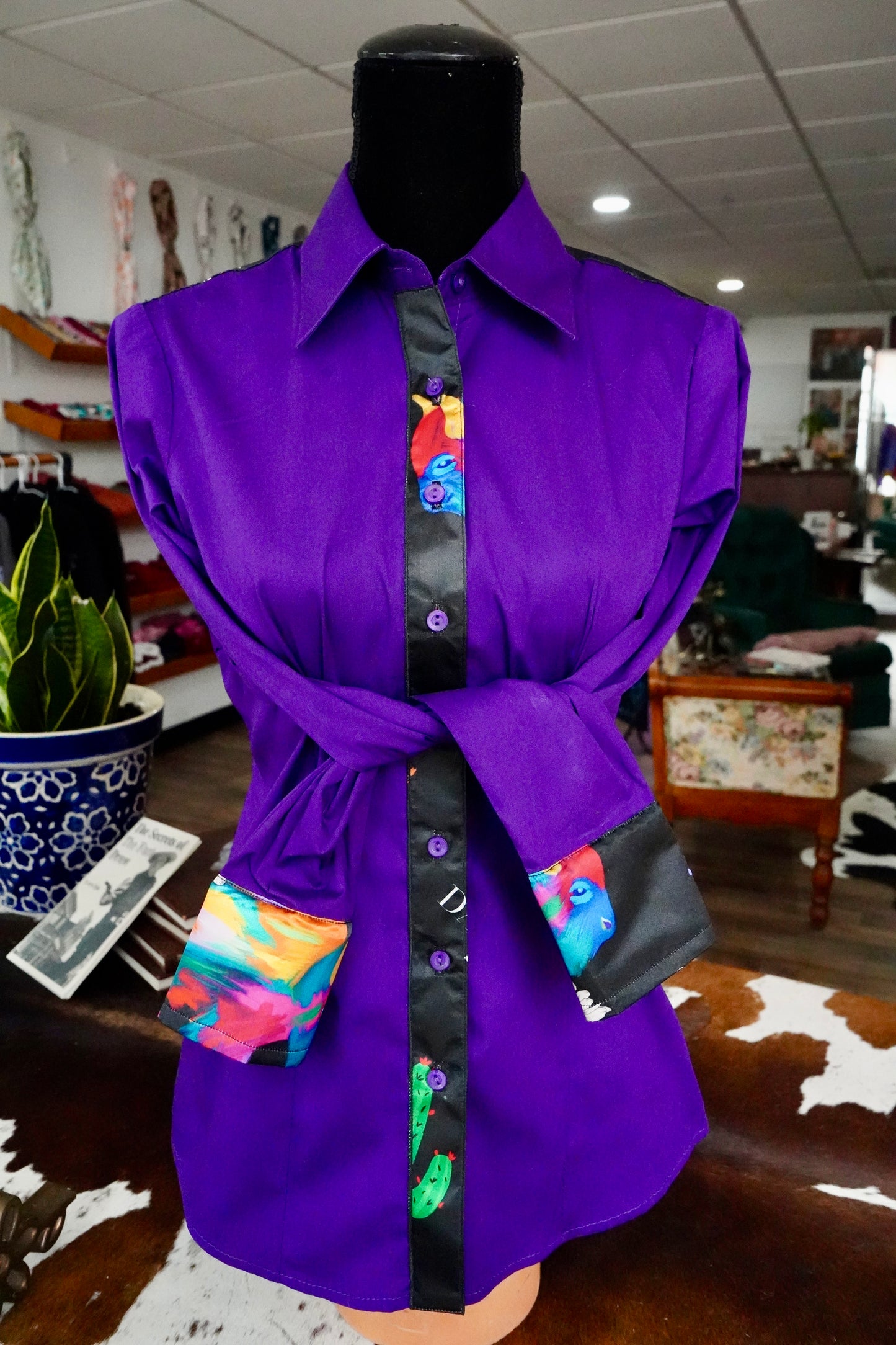 L - Daisy Buffalo on Purple Cotton Button Down