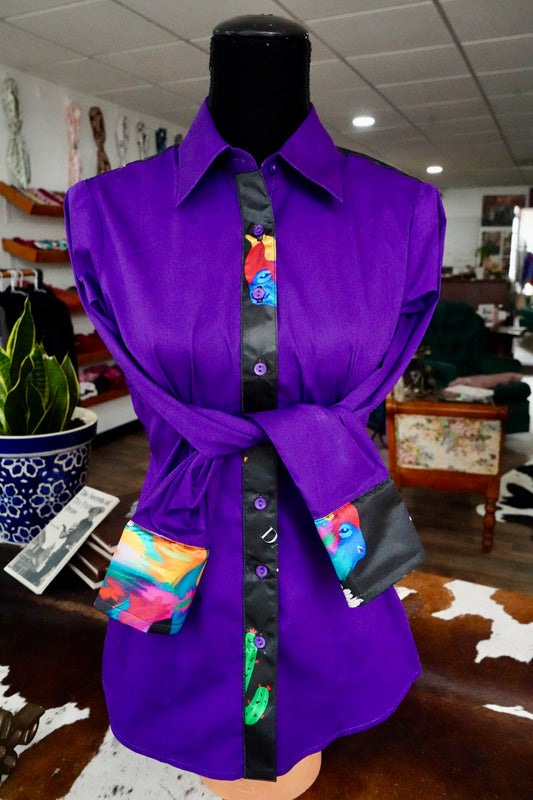 L - Daisy Buffalo on Purple Cotton Button Down