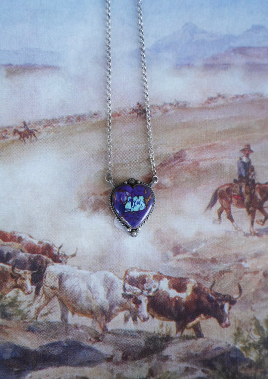 Purple Mojave Heart w/ Conchos Necklace