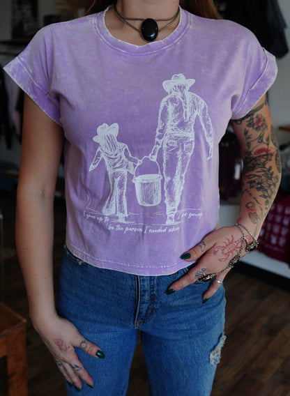 Grew Up - Washed Cotton Cuffed Short Sleeve Top