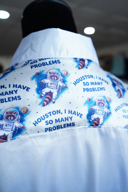 M - Houston on White Satin Button Down