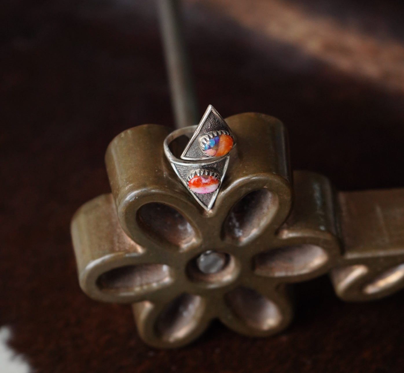 2 Stone Pink Dahlia Wrap Ring - Adj