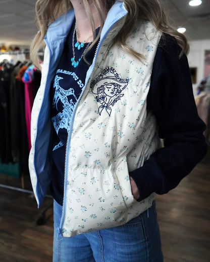 Cowgirls Cry Floral  Cropped Puffer Vest