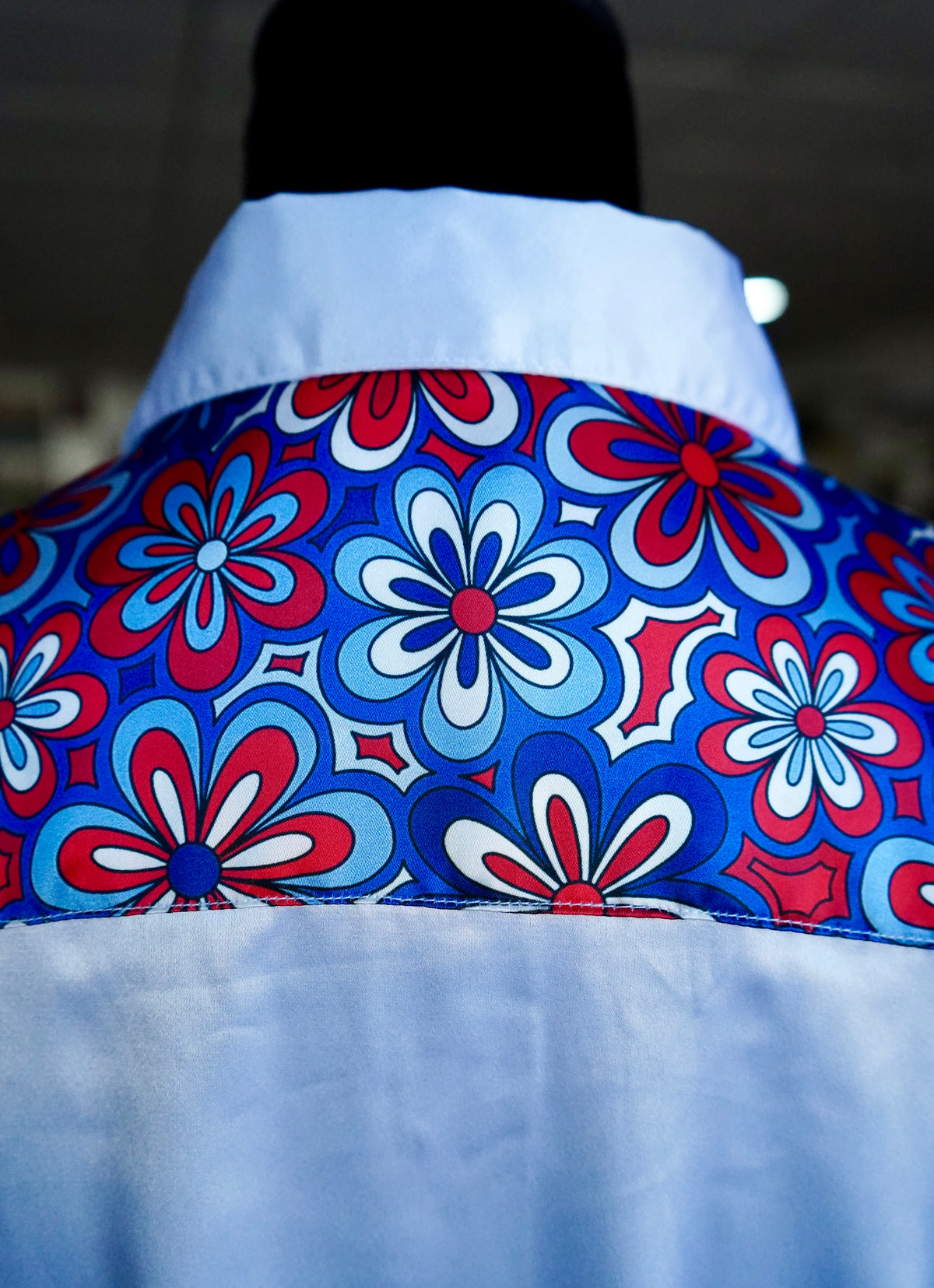 L - Patriotic Floral on White Satin Button Down