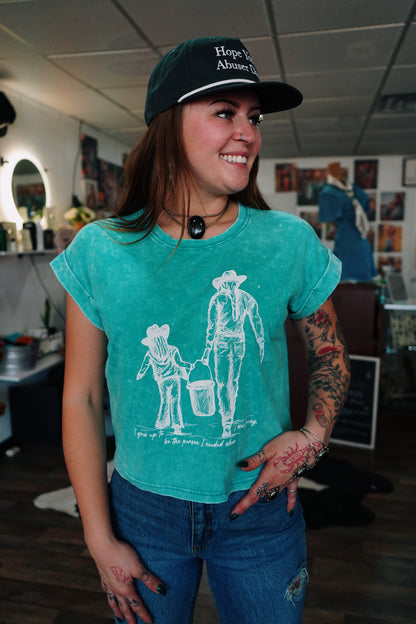 Grew Up - Washed Cotton Cuffed Short Sleeve Top