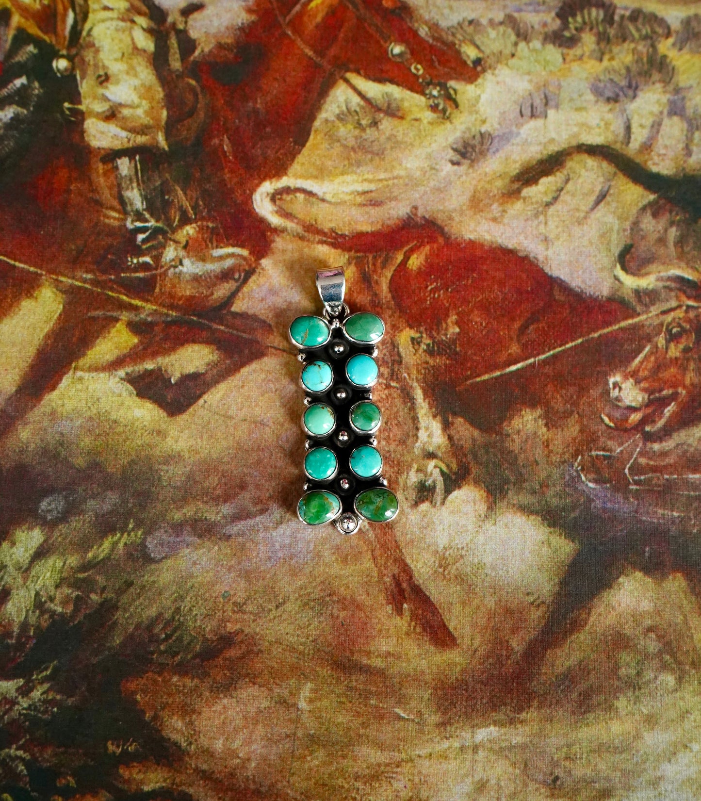 8 Stone Turquoise Bar Cluster Pendant
