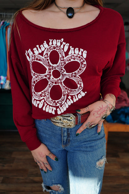 Daisy Hope - Maroon French Terry Boatneck Crop Top