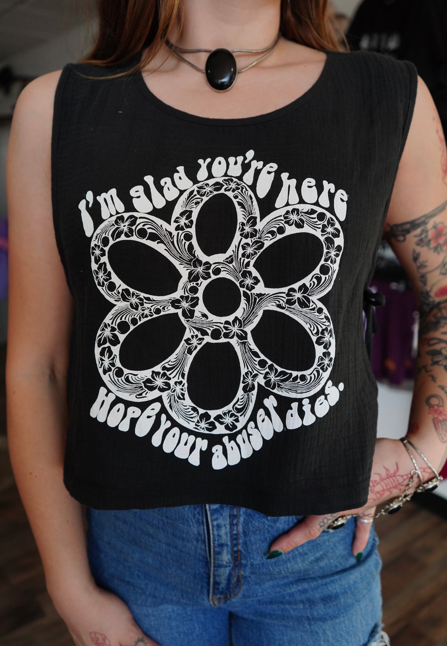 Daisy Hope - Black Double Gauze Side Tie Sleeveless Top