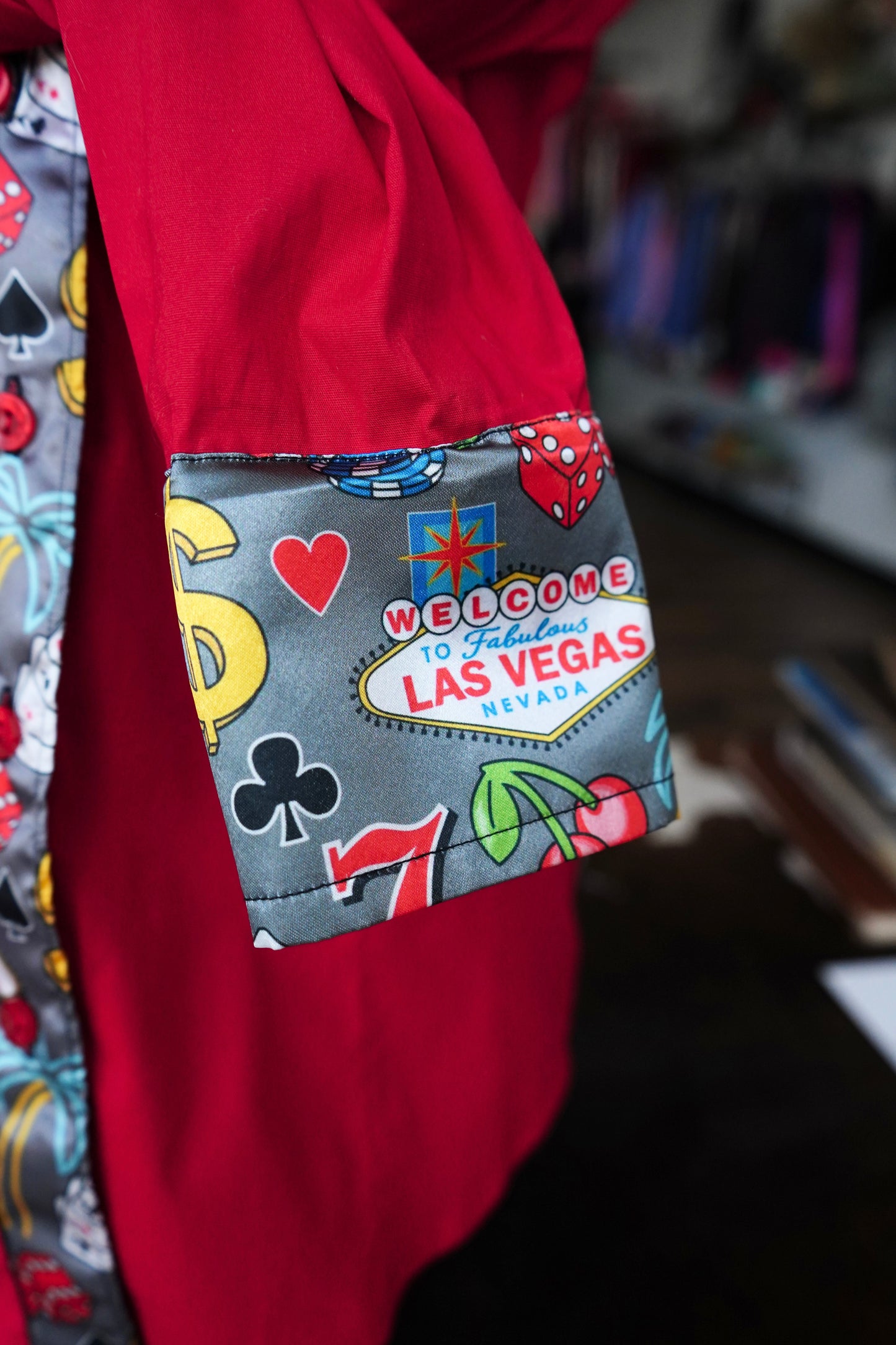 M - Gray Vegas on Red Cotton Button Down