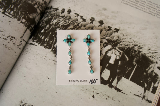 Cross Studs w/ Three Stone Dangles