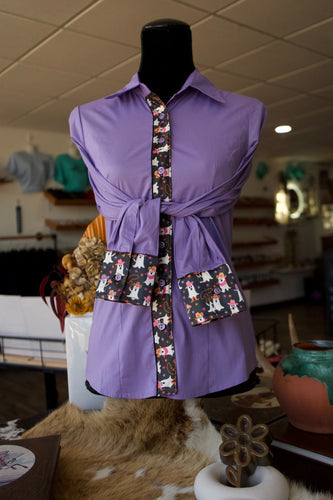 S - Cowboy Ghosts on Lilac Cotton Button Down