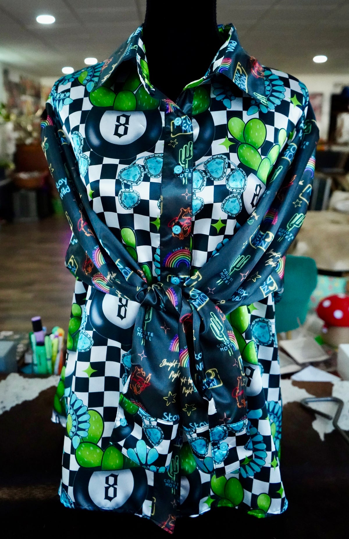 Daisy Original Checkered Cactus 8Balls w/ Neon Moon Button Down - Size 22