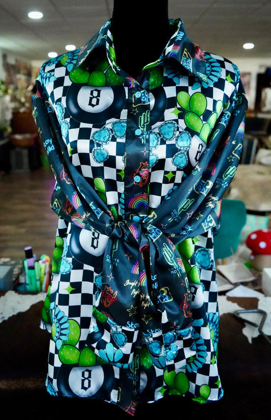 Daisy Original Checkered Cactus 8Balls w/ Neon Moon Button Down - Size 22