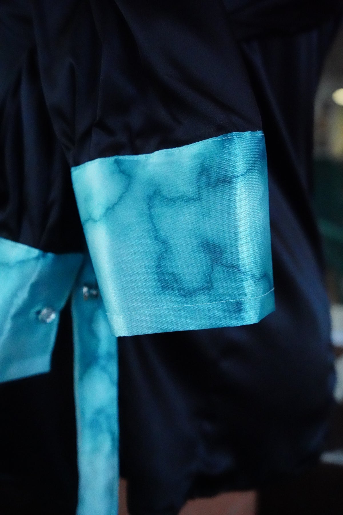 S - Turquoise Stone on Black Satin Button Down