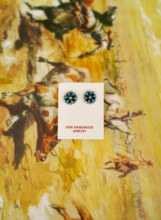 Tricia Leekity Zuni Turquoise Flower Stud Earrings