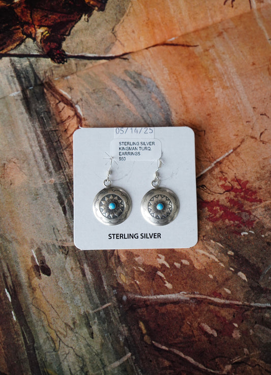 Turquoise Stamped Concho Fish Hook Earrings