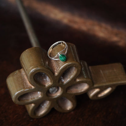 Small Malachite Teardrop Ring - Sz 9