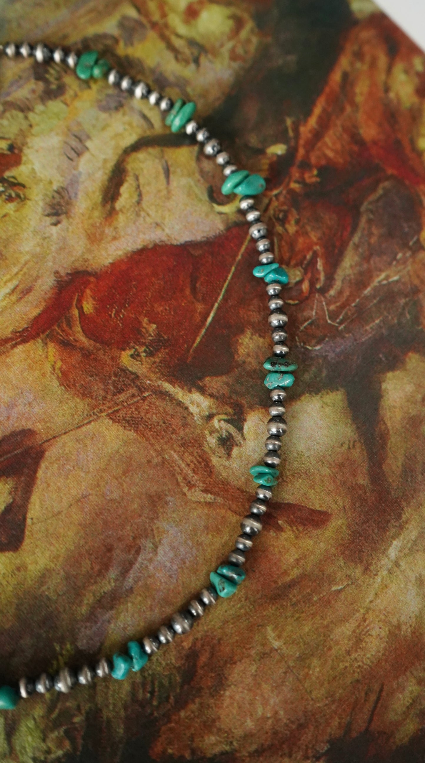 Sterling Silver Pearls w/ Turquoise Chip Clusters Necklace - 18”