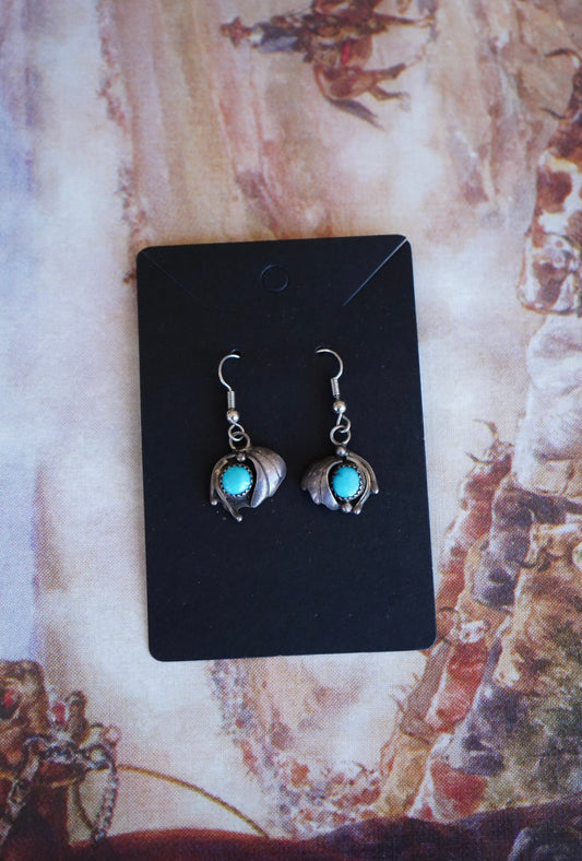 Vintage Silver Wrapped Turquoise Fish Hook Earrings