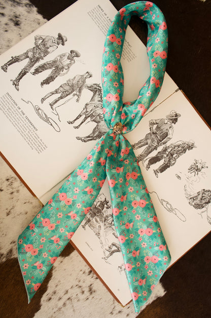 Baby Pink Floral on Teal Wild Rag