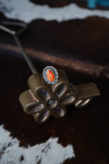 Orange Spiny Flower Ring - Sz 7